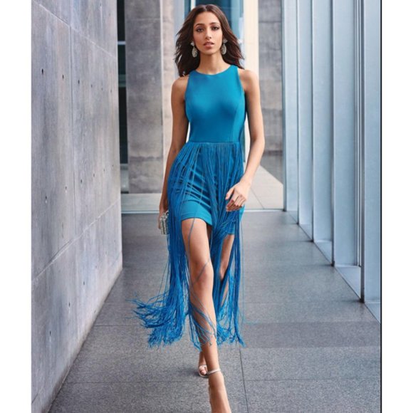 Aidan Mattox Dresses & Skirts - Aidan Mattox Teal Cocktail Dress Long Fringe NWT